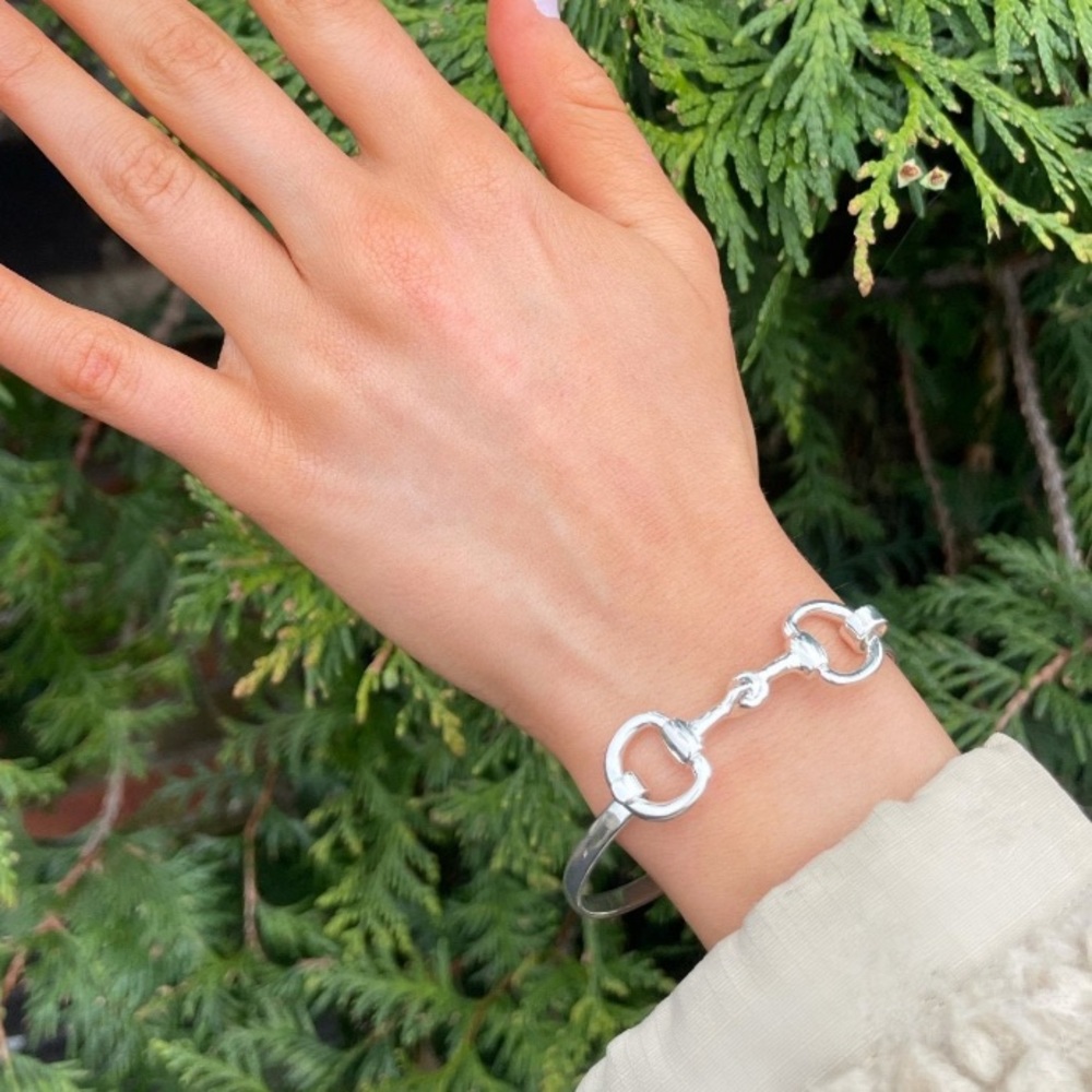 Sterling Silver Horse Bit Design Bangle Bracelet - Picture 5 of 14